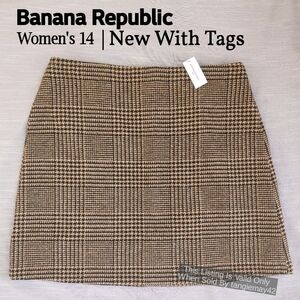 Banana Republic Wool Blend Tweed Plaid A Line Skirt Women's 14 Brown Black NWT